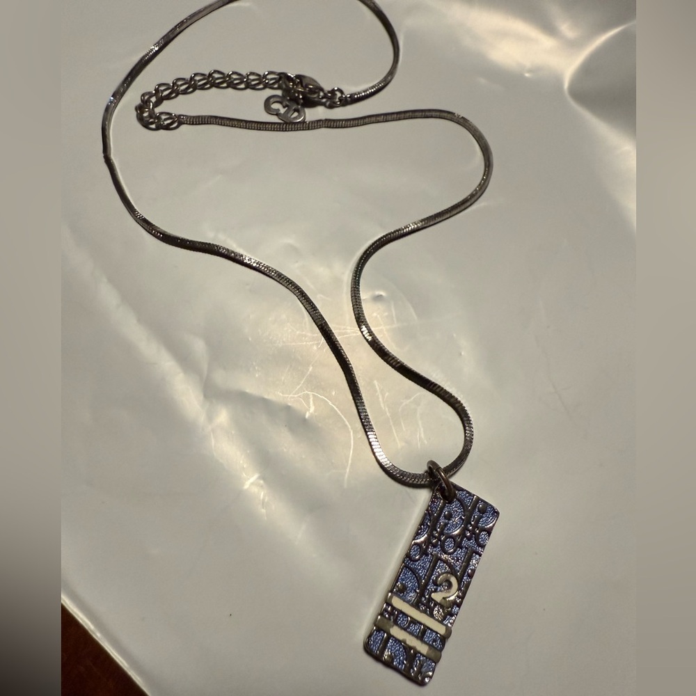 Christian Dior Silver Necklace with Blue Pendant